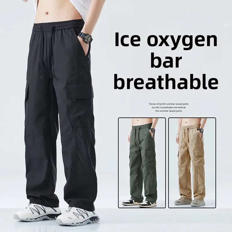Ropa informal japonesa, pantalones Cargo holgados finos de secado rápido, ropa para hombre, pantalones informales Harajuku para exteriores, pantalones holgados coreanos a la moda