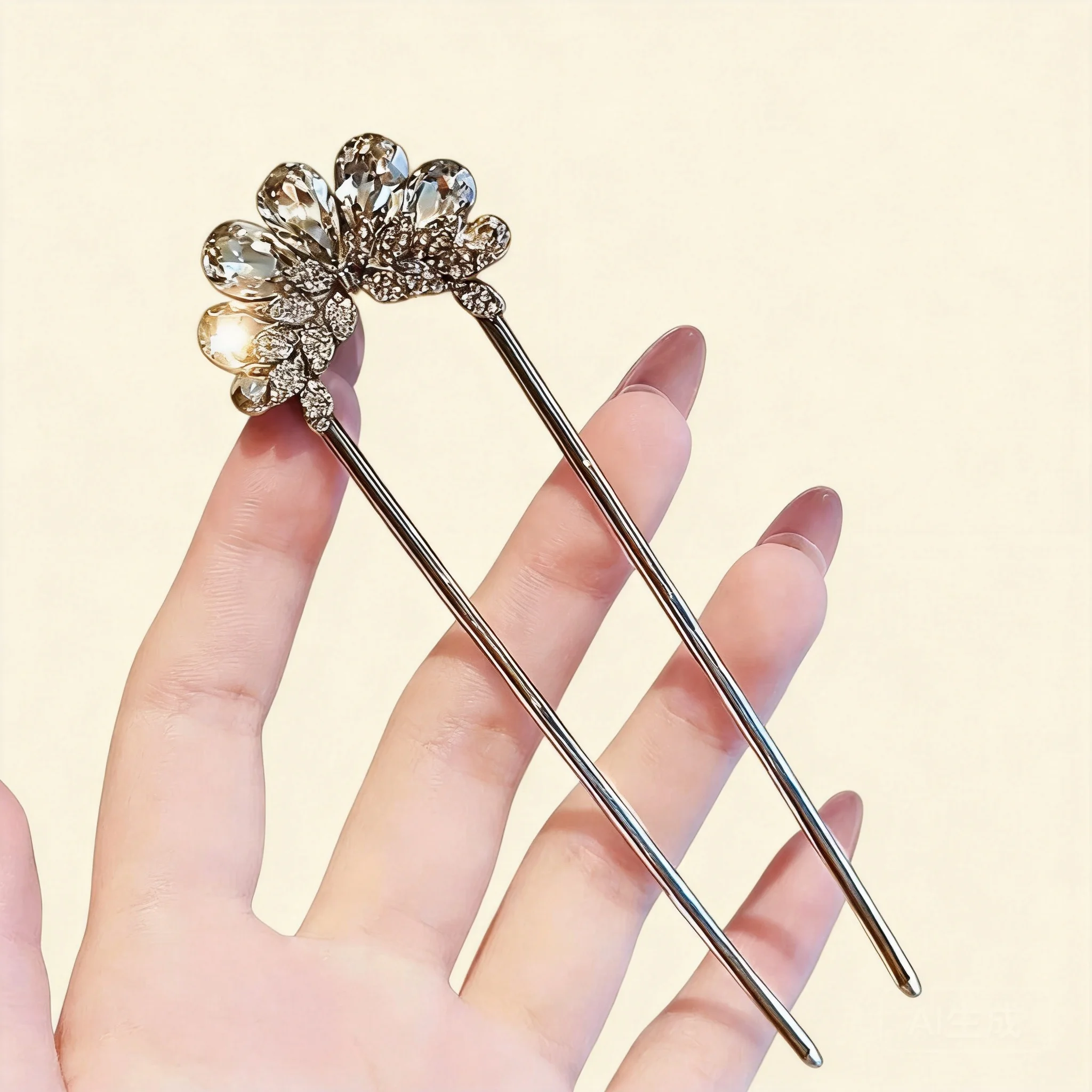 Chinese Style Auspicious Fan Shaped Rhinestone U Shaped Hair Stick Elegant Sleek Hair Pin For Women Updo Good Fortune Party Dail