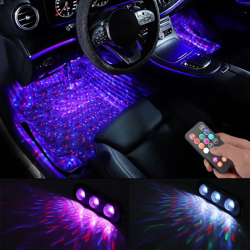 Niscarda 4pcs Car LED Starry Foot Light USB Atmosphere Ambient DJ Mixed Colorful  Music Rhythm Sound Voice Control Laser Lamp