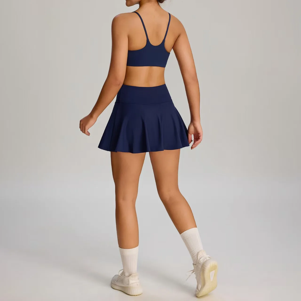New outdoor tennis dress sportswear two-piece set women running yoga clothes function fitness pocket tennis bra+skirt suits
