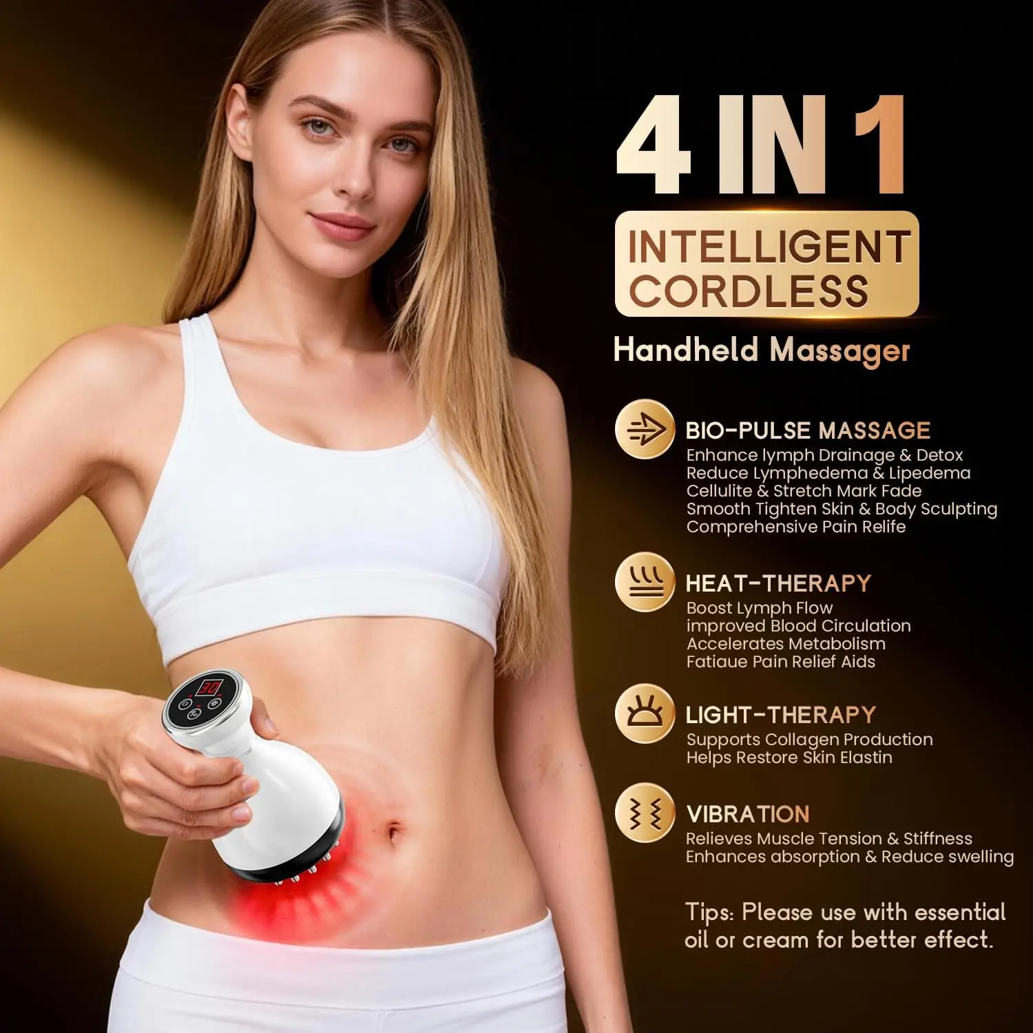 Lymphatic Drainage Massager with Microcurrent, Red Light, Heat & Vibration for Cellulite Reduction and Body Sculpting view 2