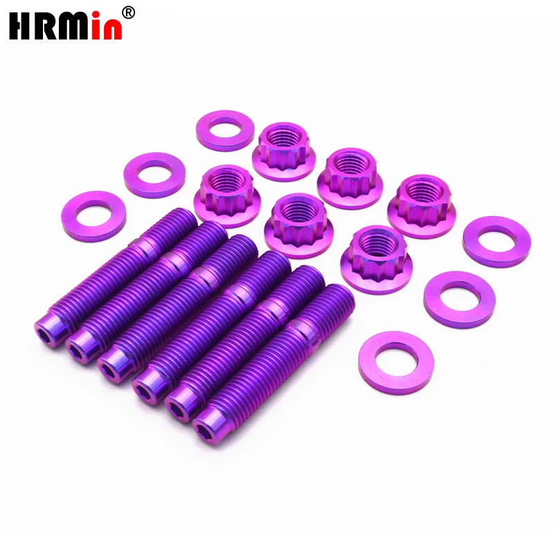 HRMin Gr5 Titanium Ti-6Al-4V Exhaust  Manifold turbo Stud Kits With Nut Washer M6 M8 M10