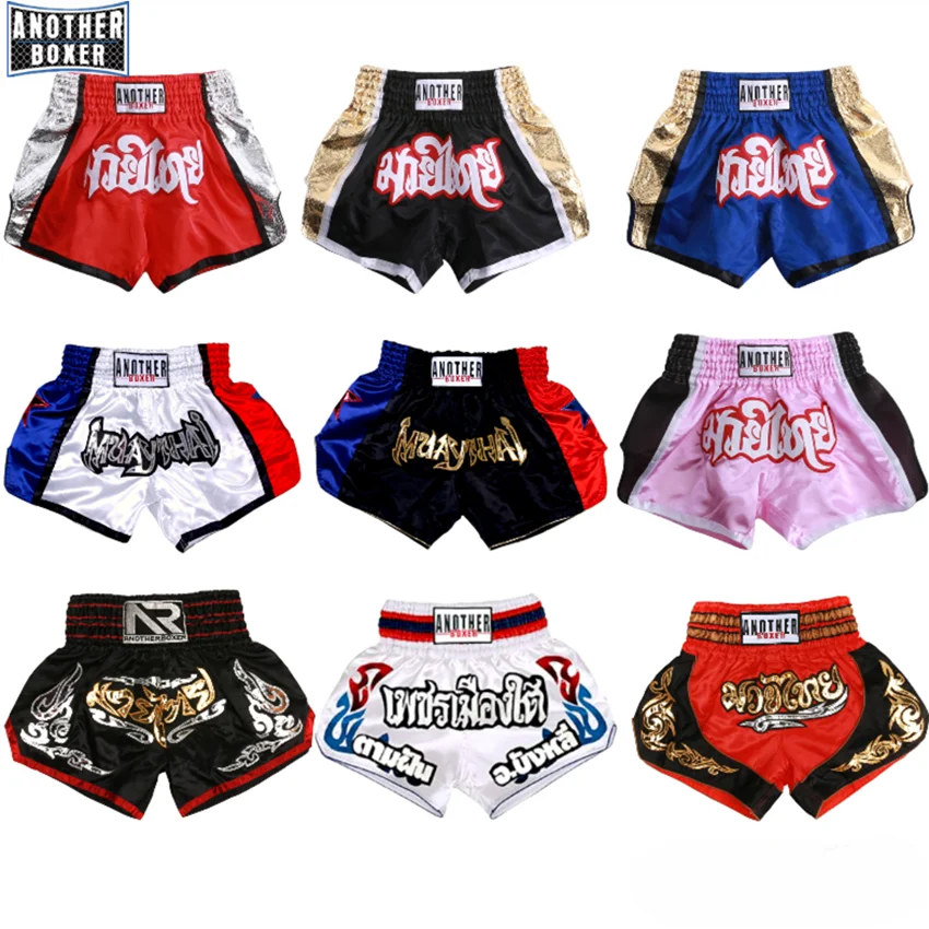 Muay Thai Shorts Men Women Chidren Patchwork Embroidery Boxing Grappling Shorts Combat Kickboxing Training Gym Team Trunks