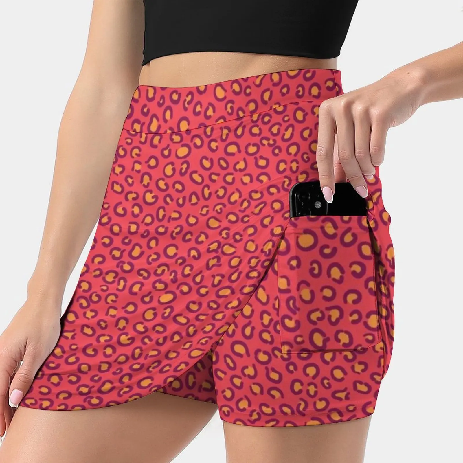 Orange Leopard Women's skirt Sport Skort Skirt With Pocket Fashion Korean Style Skirt 4Xl Skirts Animal Wildlife Leopard Orange