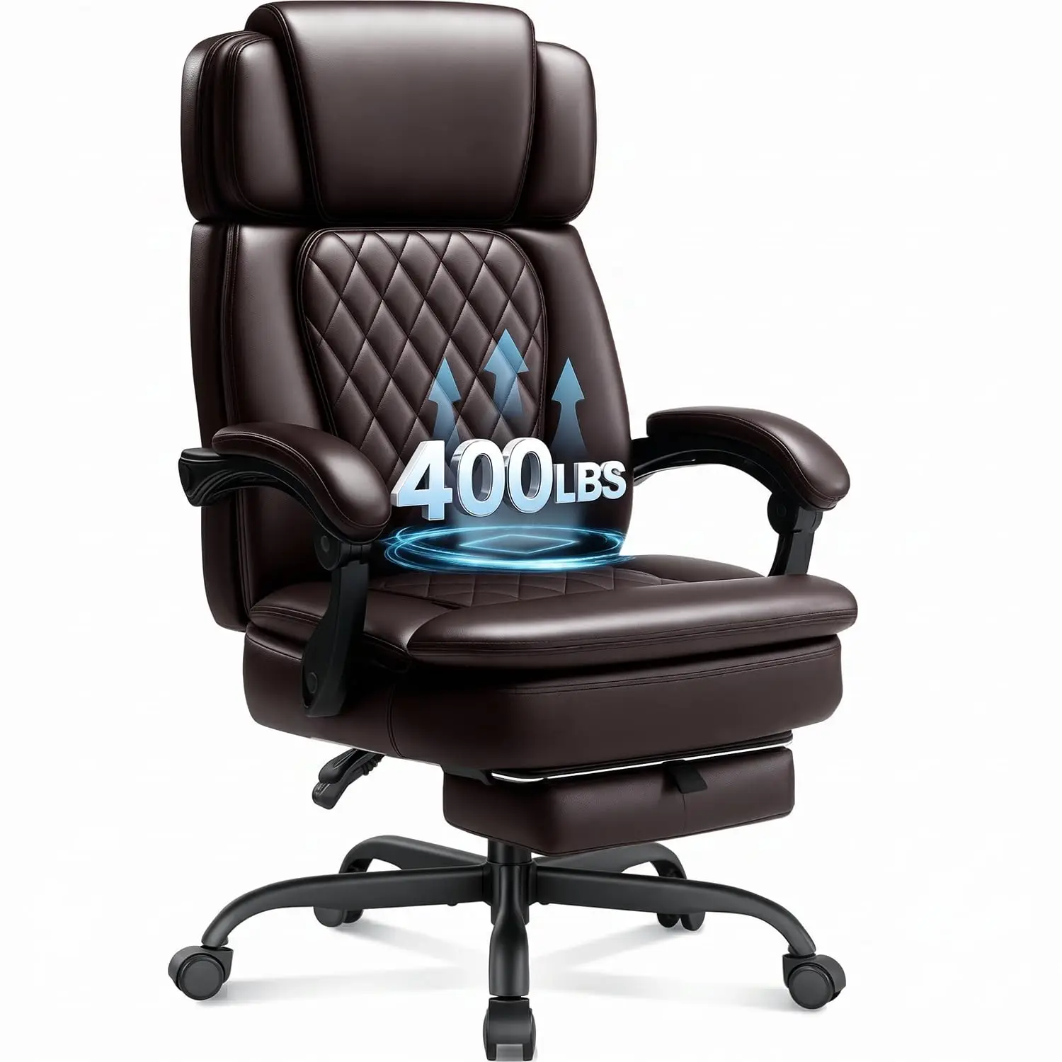 Executive High Back Office Chair with Footrest & Headrest, Ergonomic Desk Chair 400lb PU Leather Pocket Spring Seat, Customized