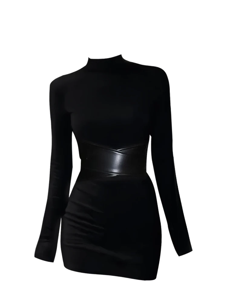 

Long-sleeved dress women's American sexy slim fit thin spring and autumn temperament fashionable hip-wrapped short versatile new