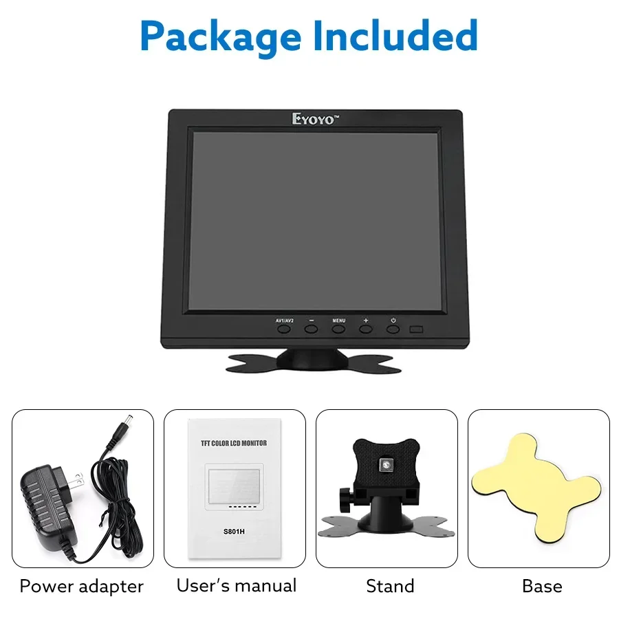 Eyoyo EM08B 8 Inch Portable Mini TV Monitor TFT LCD Screen 1024x768 Display With VGA BNC HDMI For Security Surveillance Monitor