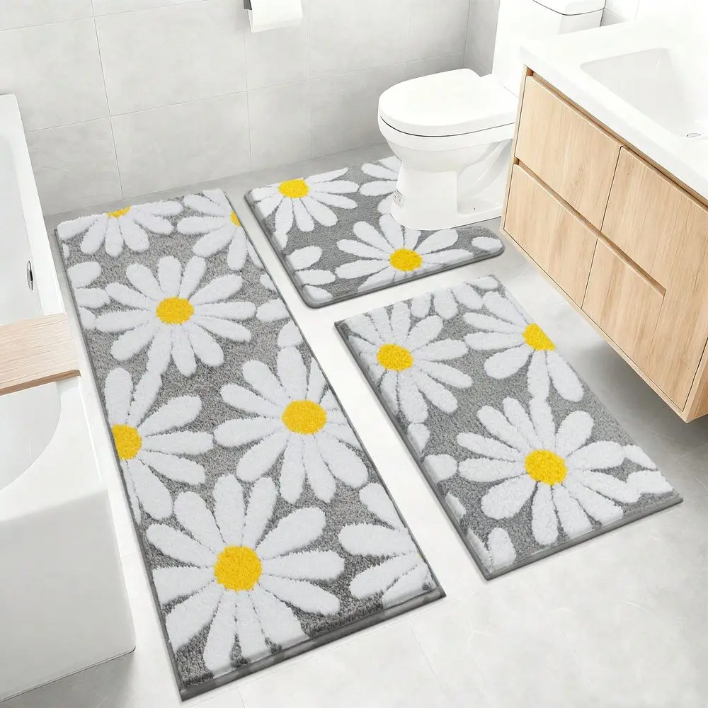 

Complete 5 Piece Bathroom Mat Set with Lid Cover, U-Shaped Contour Toilet Mat, Absorbent Non Slip Bath Rugs, Machine Washable