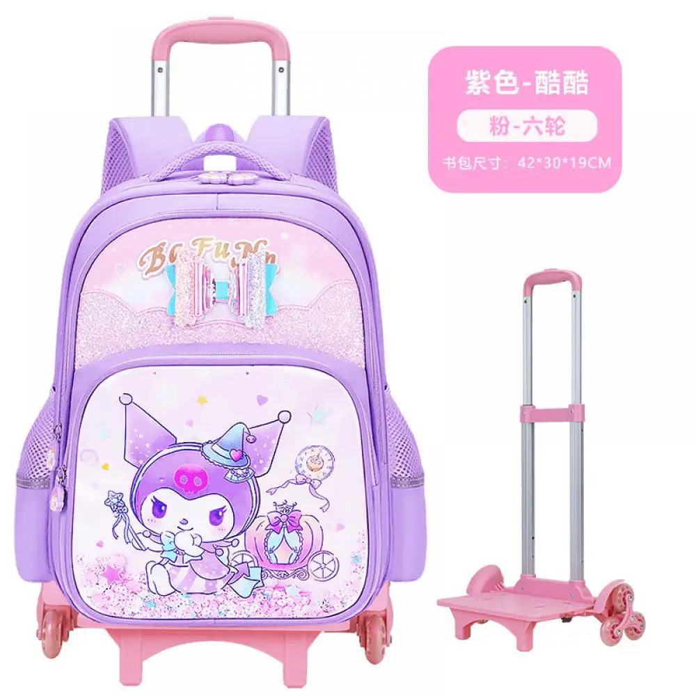 

Kuromi Sanrio Girl Trolley Schoolbag Student High-Capacity Schoolbag Fashion Anime Cinnamoroll Lighten The Burden Backpack