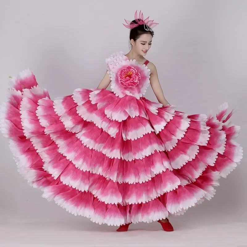 Traje de Dança Espanhola Feminina, Vestido Flamenco Cigano Clássico, Saias Grande Balanço, Barriga Tourada, Performance de Palco, 180, 360, 720