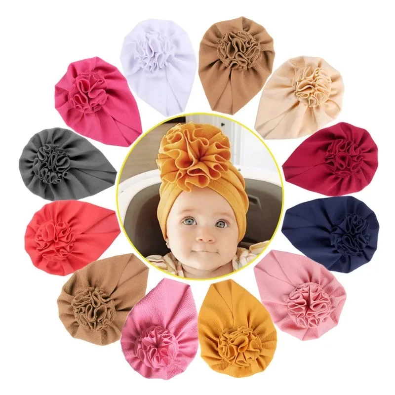 Ins New Baby Hat Baby Cotton Sunflower Turban Hat Children's Solid Color Pullover Hat Newborn Gift Infant Accessories