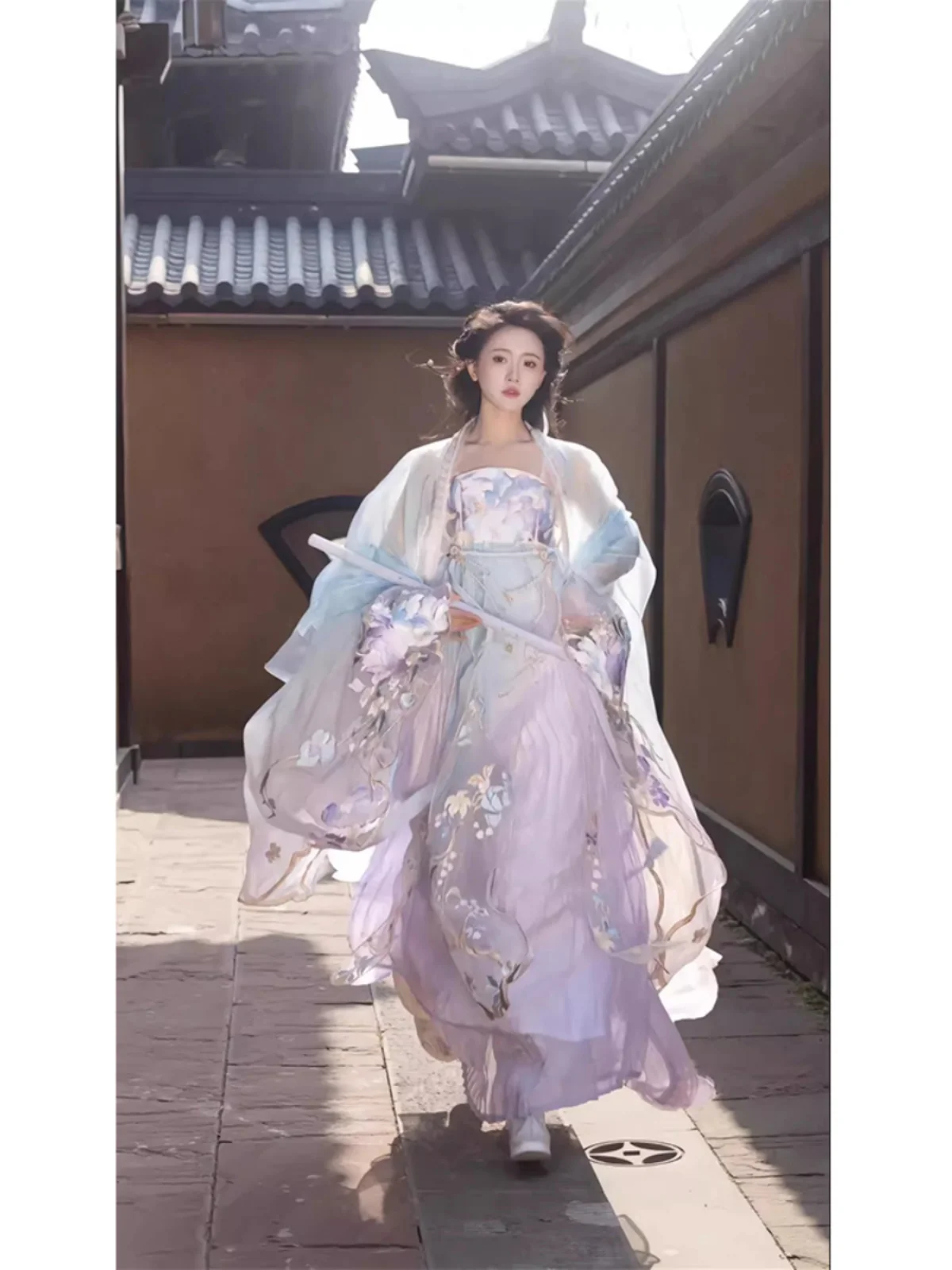 

Новый комплект Hanfu Lolita с вышивкой в синих и фиолетовых тонах в стиле феи, традиционная китайская модная женская одежда