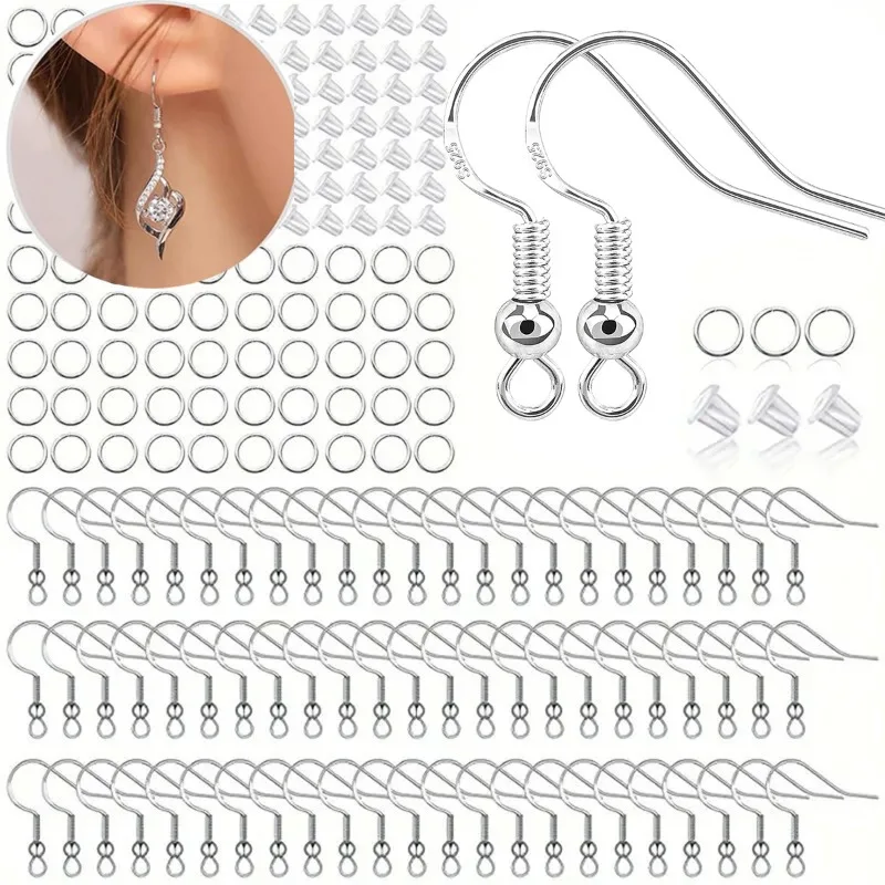 

925 Silver Earring Hooks for Jewelry Making 300pcs DIY Hypoallergenic Gold Earring Findings with Jump Rings Earring Backs 2027