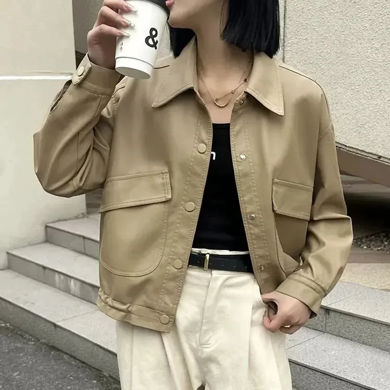 高品質ファッションPUレザージャケット レディース 2025年春新作 アウター 気質 オーバーウェア バイクウェア コート