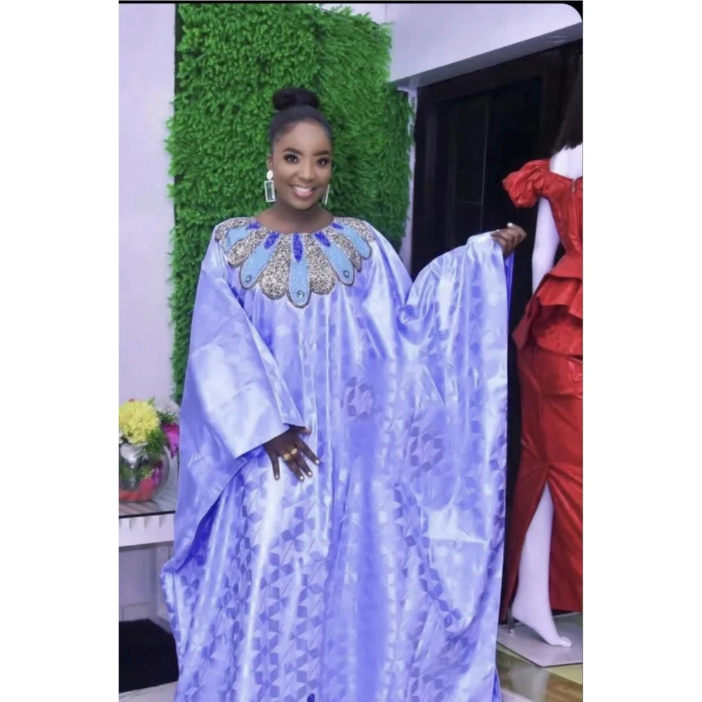 

Tiktok 2024 African Sequin Embroidered Print Loose Gown with Headscarf Plus Size Abaya Dress for Women 0225#