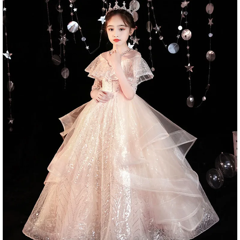 

Детское торжественное платье, платье принцессы для девочек, пышная марля, супер фея в западном стиле, модель для хозяина на день рождения, подиум, фортепиано, представление