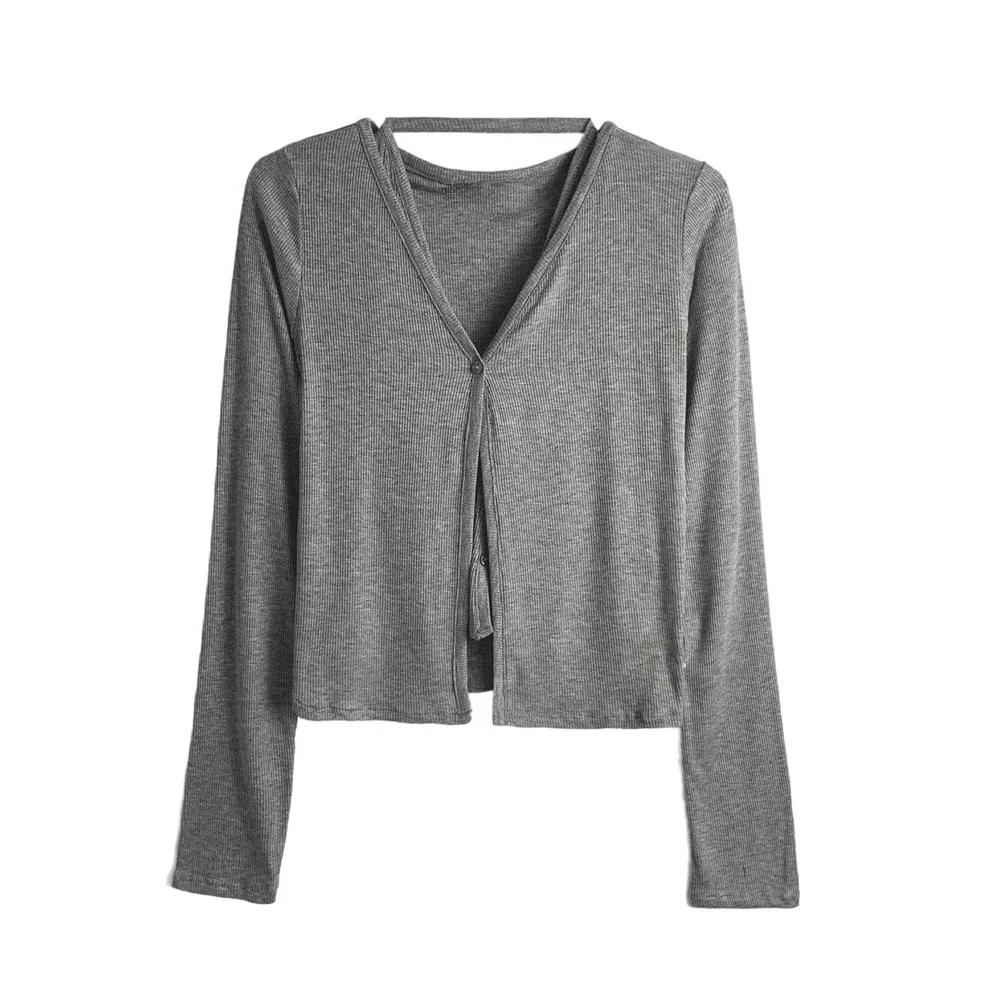 

Women's Hanging Neck Collar Stacked Versatile Casual T-shirt Summer New Style Single breasted Loose Coat