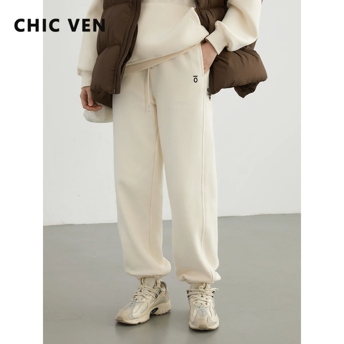 CHIC VEN Women Pant Loose Casual New High Waist Thick Sanding Sports Pants Casual Long Female Trousers Autumn Winter 2023