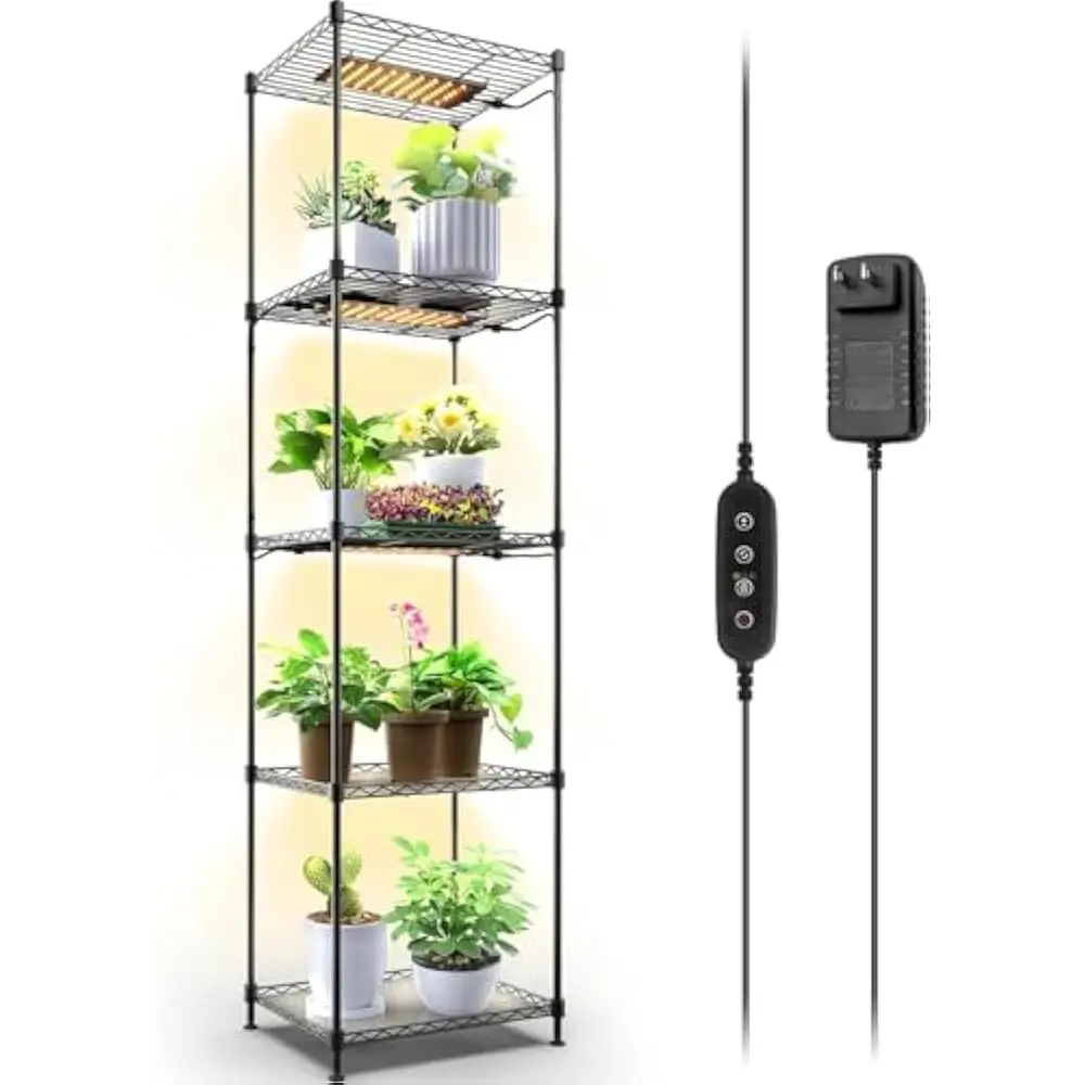 

Plant Shelf with Grow Light, 5-Tier, Plants Stand with 10W Ultra-Thin Grow Light Panels, Veg, 3/6/12h Timer, Plant Shelves