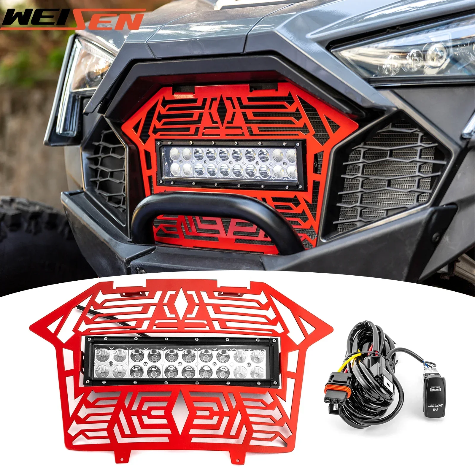 

UTV Front Mesh Grille/fascia Grill with 11" Dual Row Straight Light Bar for 2020+ Polaris RZR Pro XP Turbo R Pro R #5456612-070