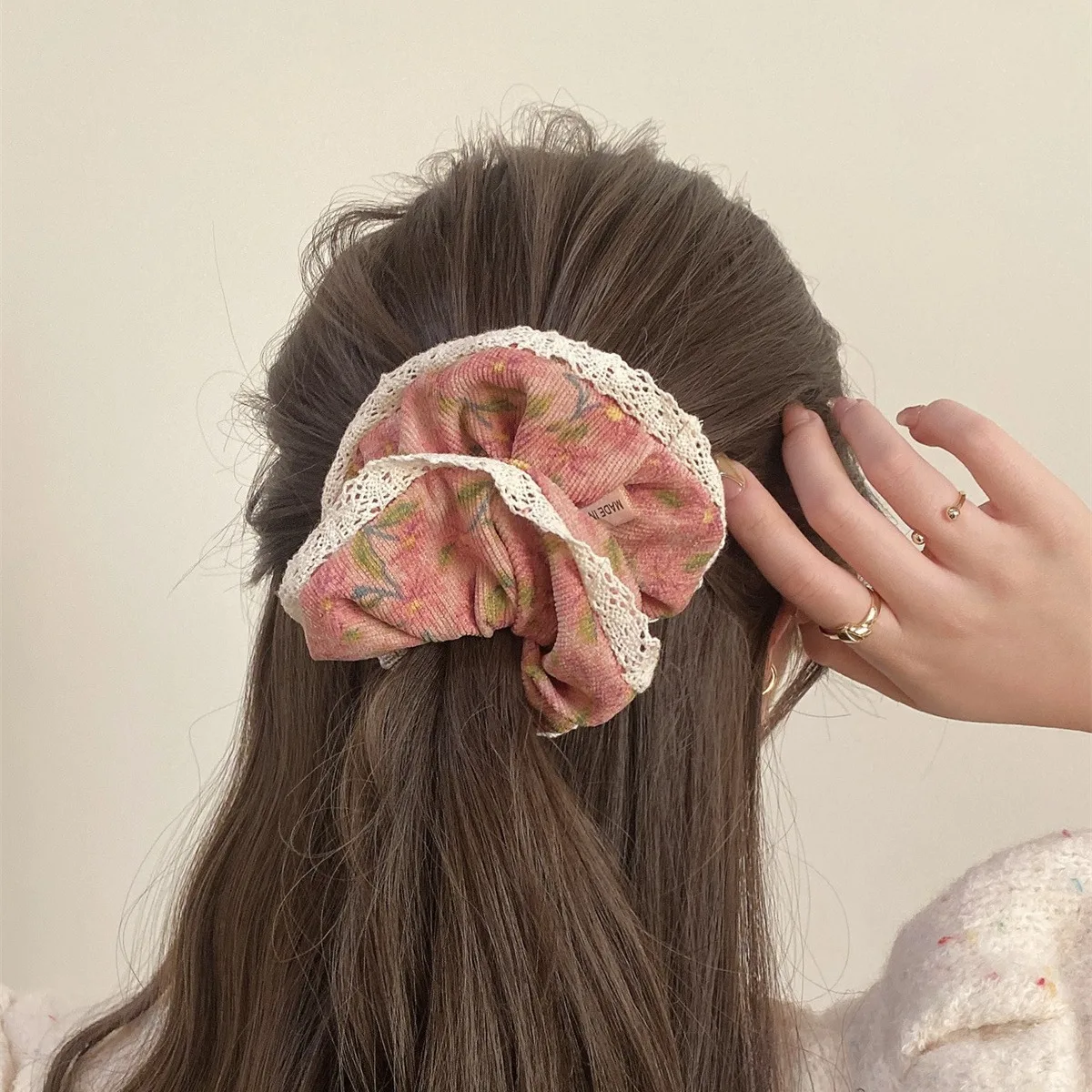 2024 Floral Lace Retro Flower Scrunchie Women Girls Elastic Hair Rubber Bands Accessories Tie Hair Ring Rope Headdress Headwear