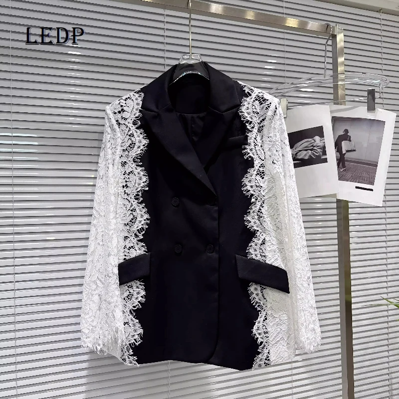 

2026 Spring New Women's Clothing Original Design Stylish Hot Girl Lace Splicing Loose Long Sleeve Suits Short Jackets Ladies