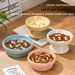 Ceramic flower pet slow food bowl choking prevention slow food high foot neck protection anti vomiting cat food bowl food basin