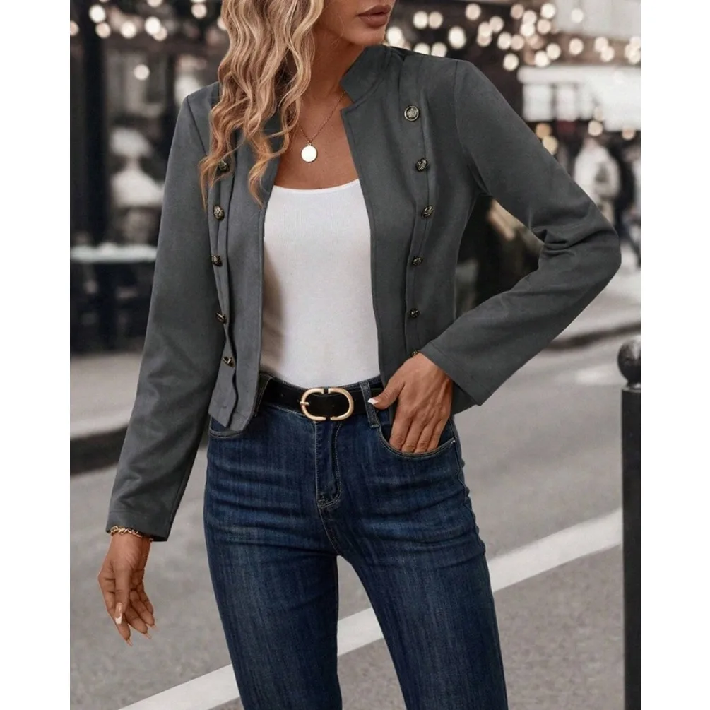 Women Streetwear Short Jackets Autumn Design Double-breasted Cardigan Long Sleeves Coats Slim Fit Clothing Trend Cropped Tops