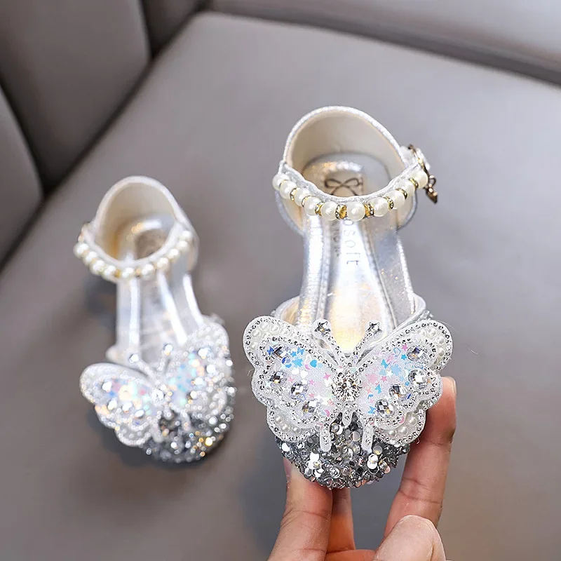 Mädchen Sommer Sandalen Elegante Prinzessin Hochzeit Party Kinder Flache Sandalen Luxus Strass Kinder Leistung Schuhe Weichen Boden