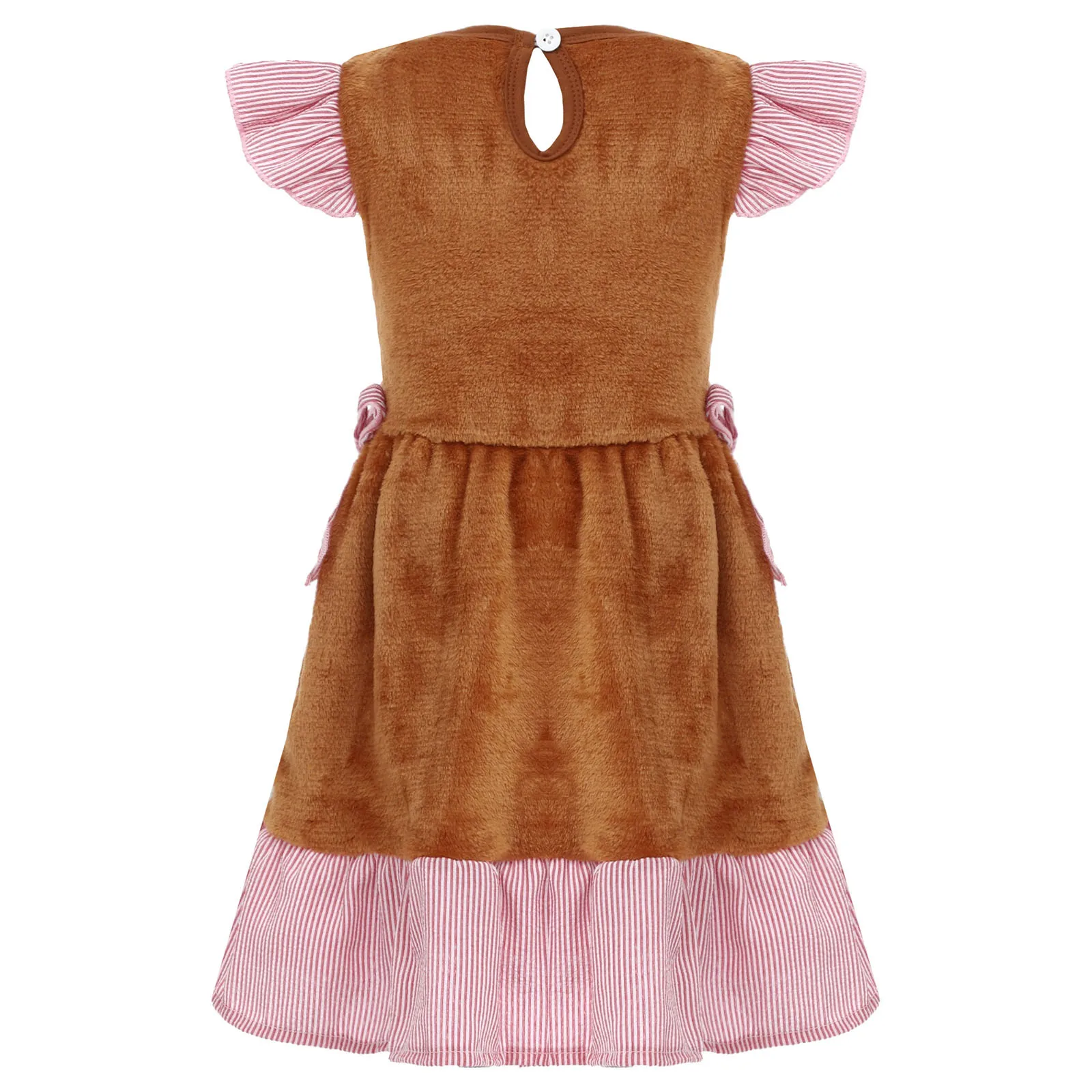 Baby Girls Christmas Gingerbread Man Cosplay Dress Flying Sleeve Sequin Bow Plush Striped Dresses Xmas New Year Party Costume