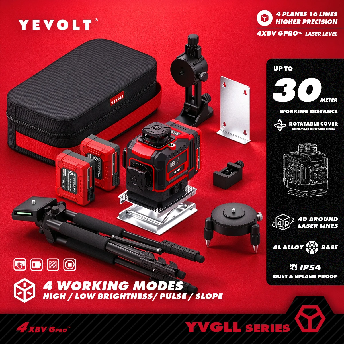 Laser Level 16 Lines 4D Green - YEVOLT 16‑Line 4D Green 360° Self‑Level