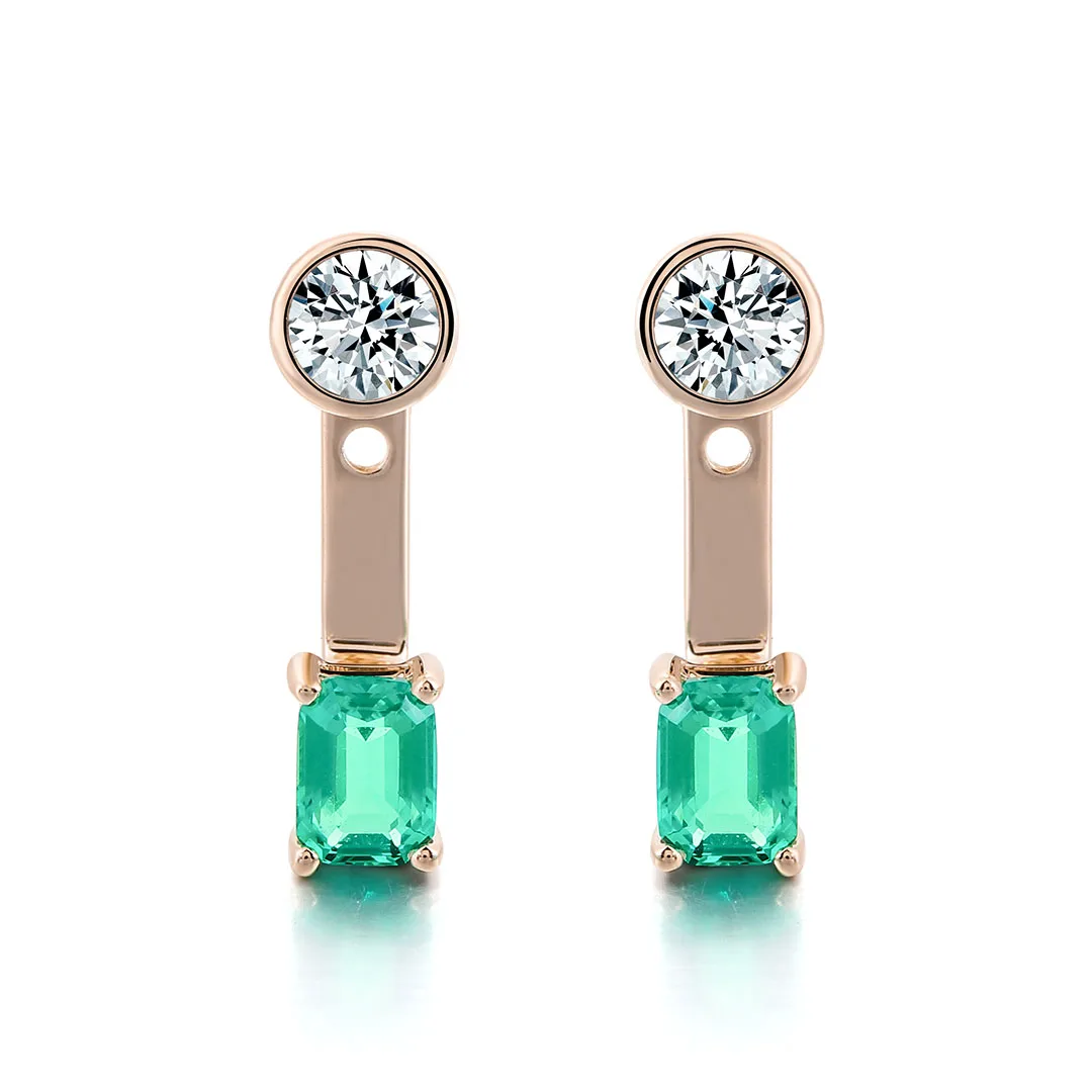 

Provence 10k 14k Gold A Pair of Two wear Women Earrings Lab Gemstones Emerald Cut with Round Cut Lab Diamonds for Gift