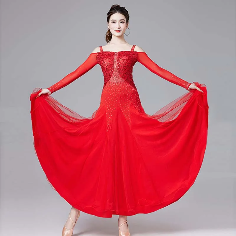 

Ballroom Dance Dress Women Ball Gown Standard Waltz Dresses Tango Competition Costume Practice Wear Dancer Performance Suit 1175