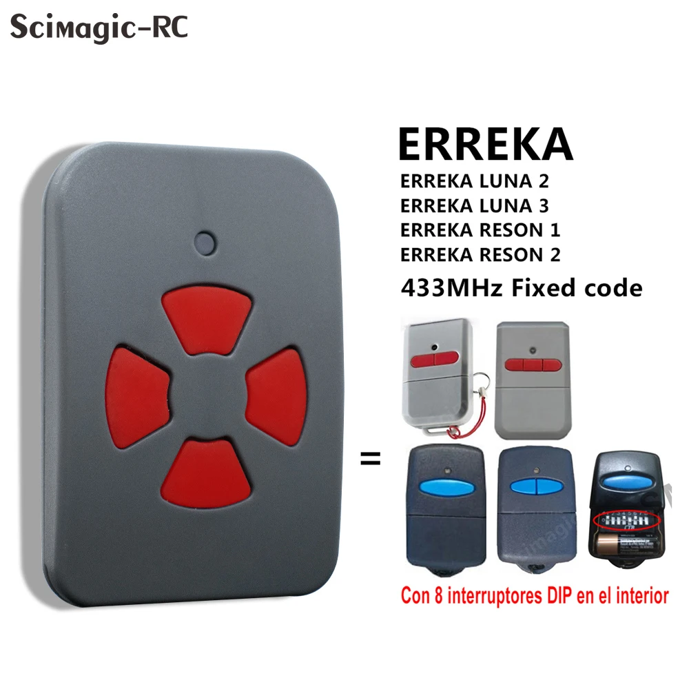 ERREKA LUNA 2 LUNA 3 RESON1 RESON 2 Mando a distancia 433.92MHz Código fijo Erreka Garage Command Opener