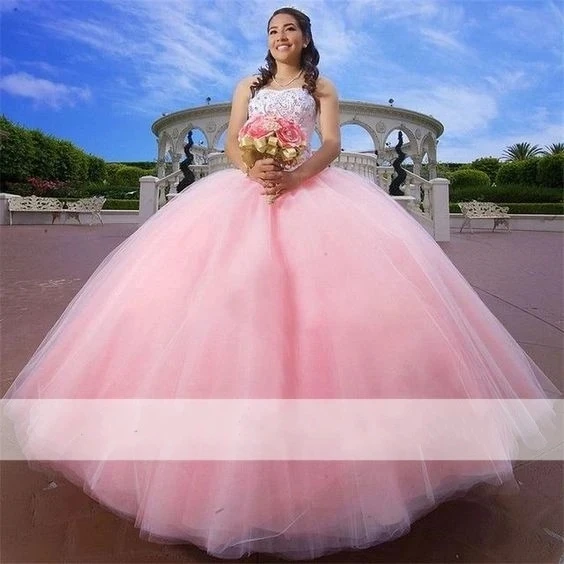 Angelsbrief bebê rosa quinceanera vestidos para 15 festa moda strapless rendas beading doce 16 vestido de aniversário da cinderela vestidos