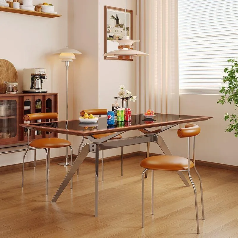Glass dining table rectangular modern simple small apartment dining table and chairs