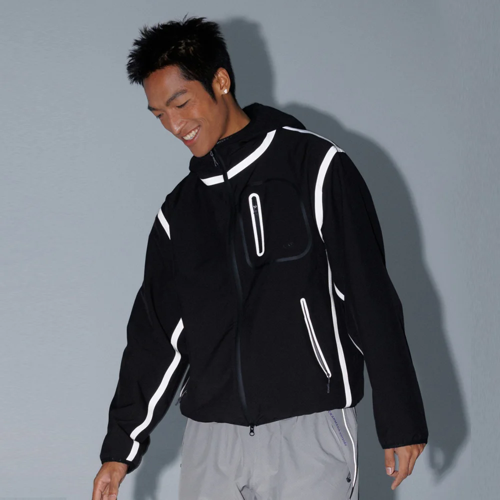 

Night Cycling Reflective Stripe Biker Jacket Men Women Soft Shell Sports Waterproof Loose Casual Hooded Jacket Streetwear Coat