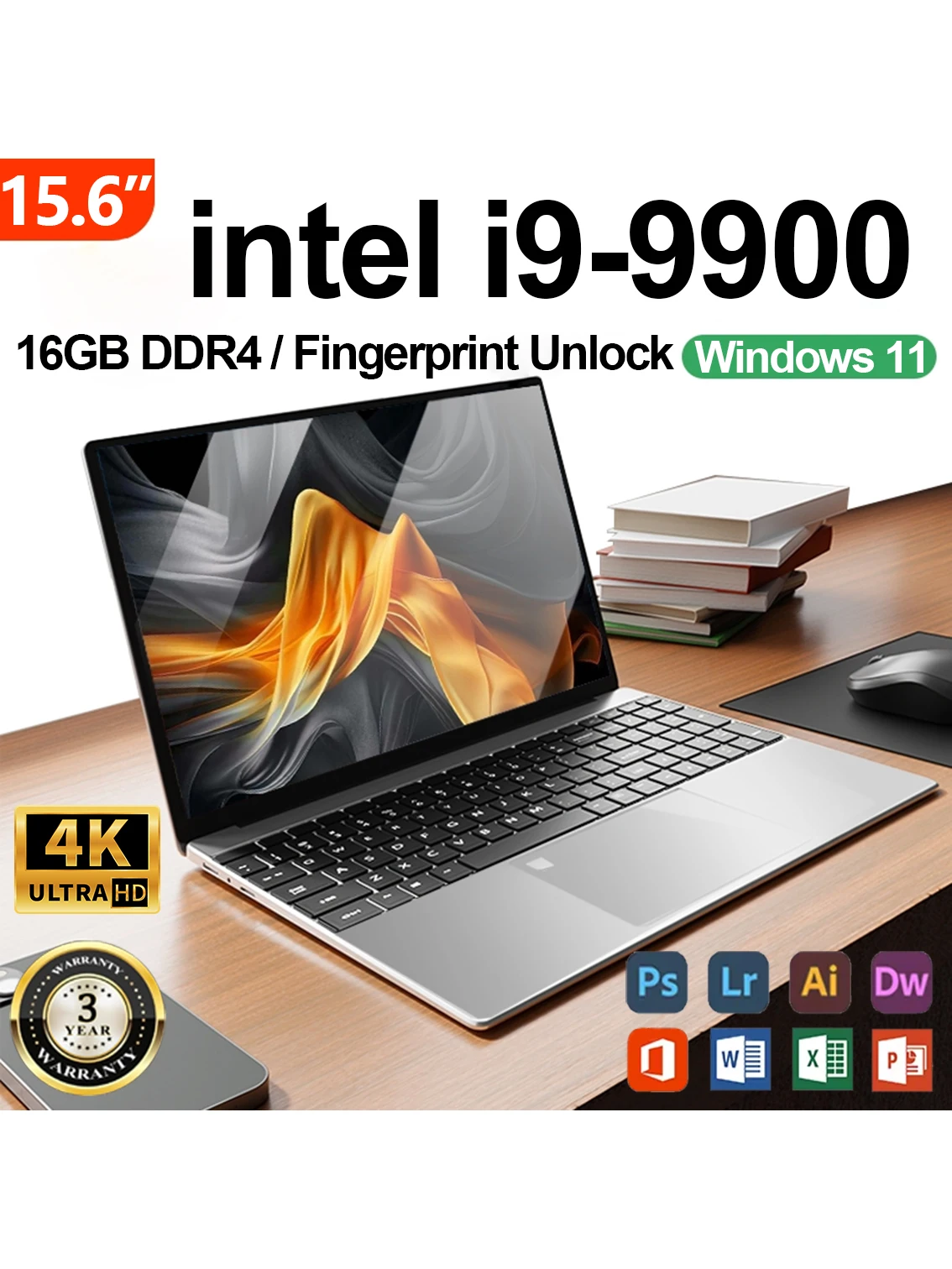 Nieuwe Office Laptop Intel Core i9 9900 15,6 inch 4K HD Scherm Windows 11 16GB RAM 1TB SSD Draagbare Slanke Laptops PC Gamer Computer - afbeelding 2