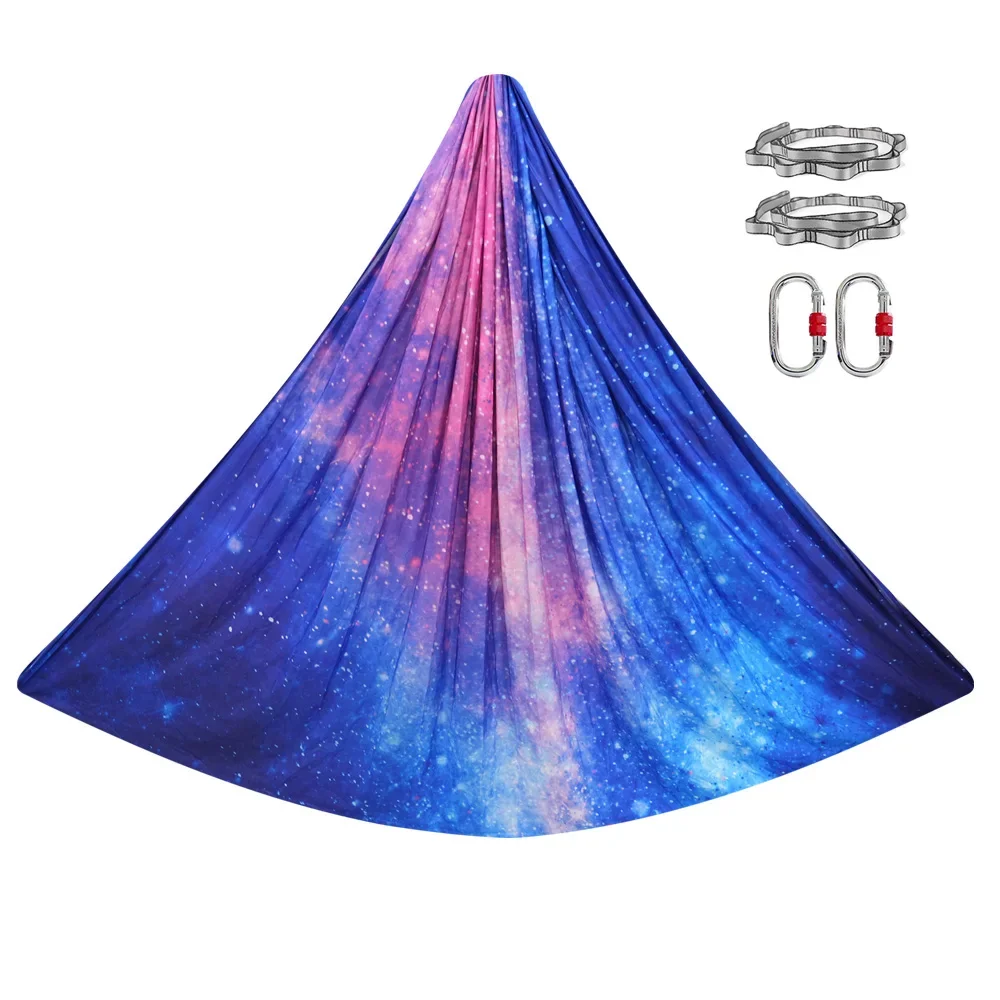 Set peralatan ayunan yoga udara warna-warni gambar kustom set 5 meter hammock yoga Sutra