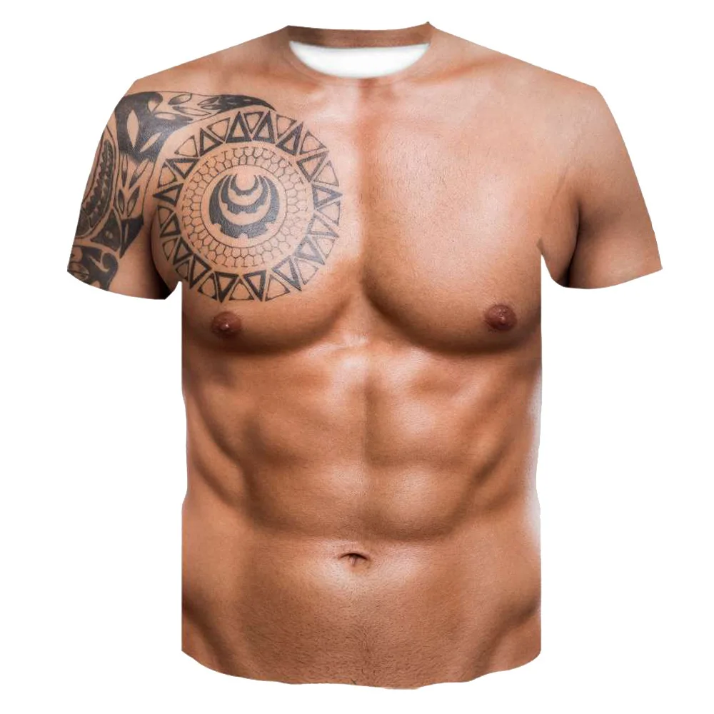 New men\'s abdominal muscles graphic t shirts 3D printing fashion short sleeved o neck T-shirt casual cool men\'s clothing y2k top