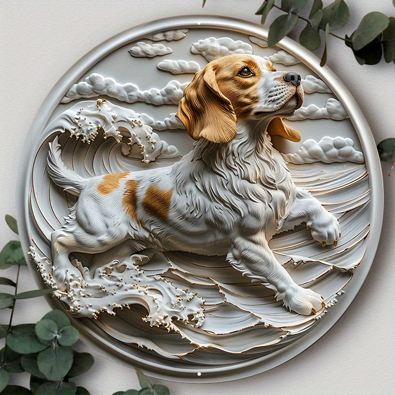 

Aluminum Metal Sign 2D Flat Circular Wreath Logo, Tavern Club Home Scene Decoration, Beagle Hound L, Decorative Wall Poster