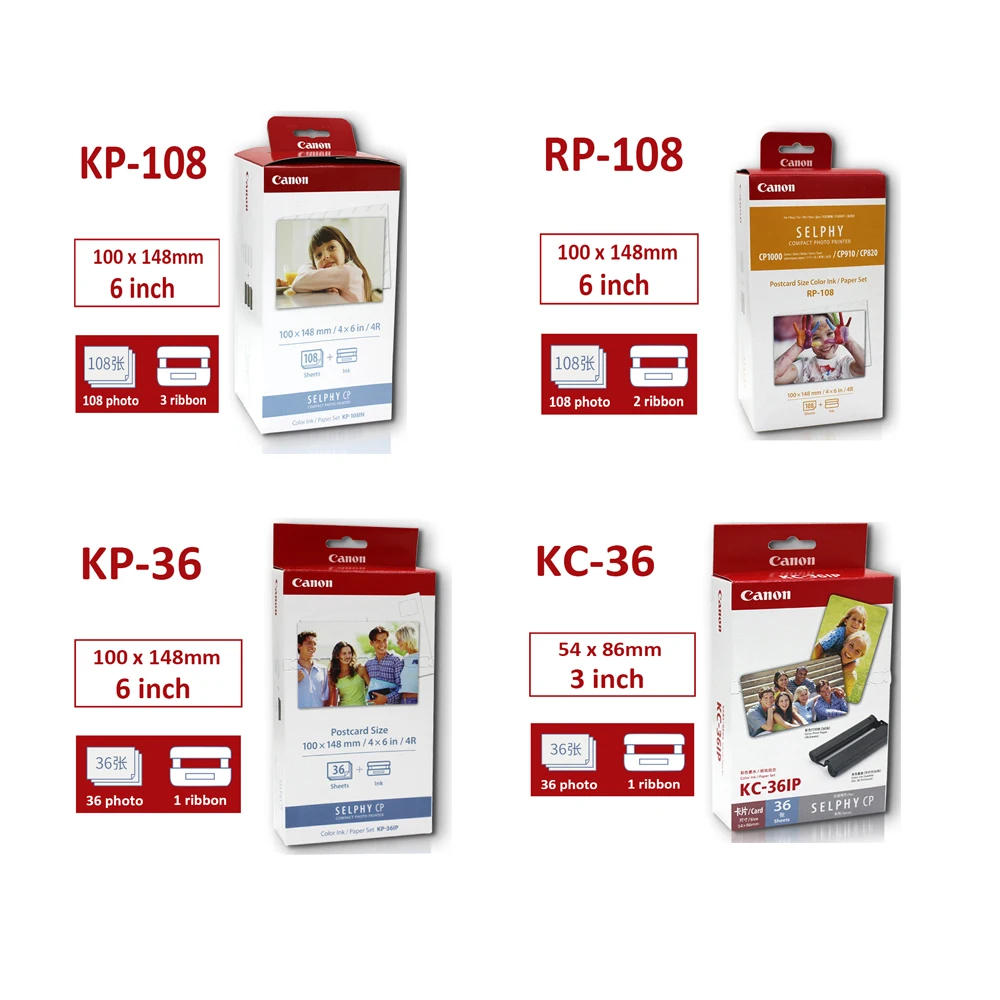 KP-36 KC-36 KL-36 KP-108IN RP-108  Photo Paper & Ink Catidge for Canon Selphy CP Series Photo Printer CP800 CP910 CP1200 CP1300