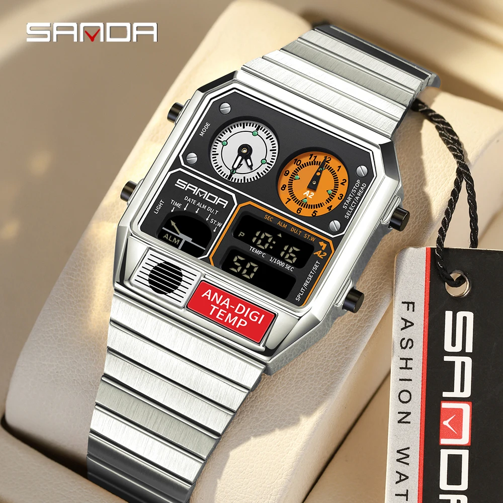 

SANDA Top Fashion Men's Leisure Electronic Watch Multifunctional Thermometer Stopwatch Timing Men's Electronic Watch 3192