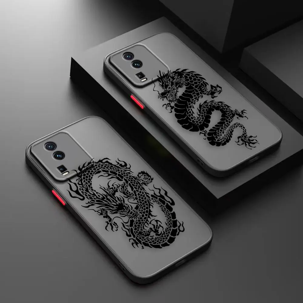 Matte Phone Case for VIVO X70 5G X60 X50 IQOO NEO 5 V29 V20 V21 V23 V25 PRO PLUS Case Funda Shell Line Drawing Chinese Dragon