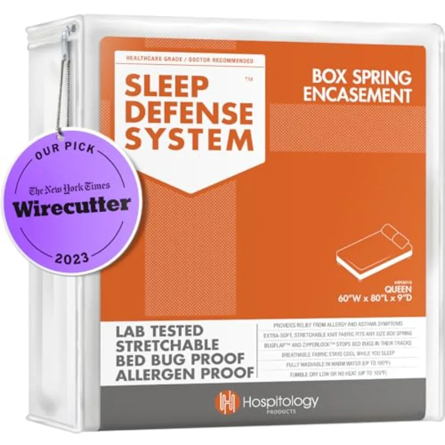 

Box Spring Encasement - Zippered Bed Bug Dust Mite Proof Hypoallergenic - Sleep Defense System - Queen 60" W x 80" L