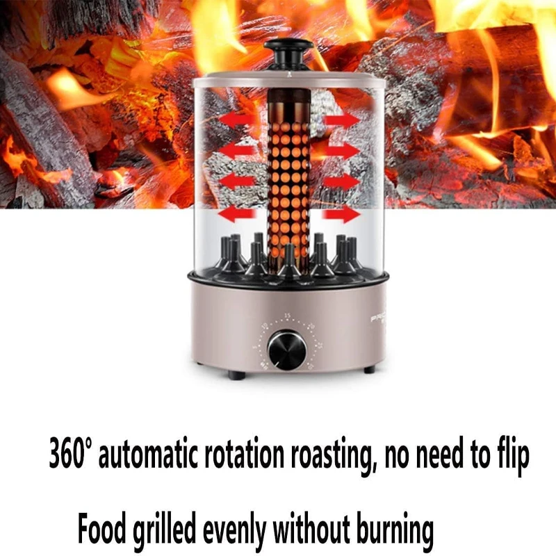 220V Vertical Rotisserie Oven, Smart Electric BBQ Grill Smokeless Automatic Rotating with Fuel Collection Tray