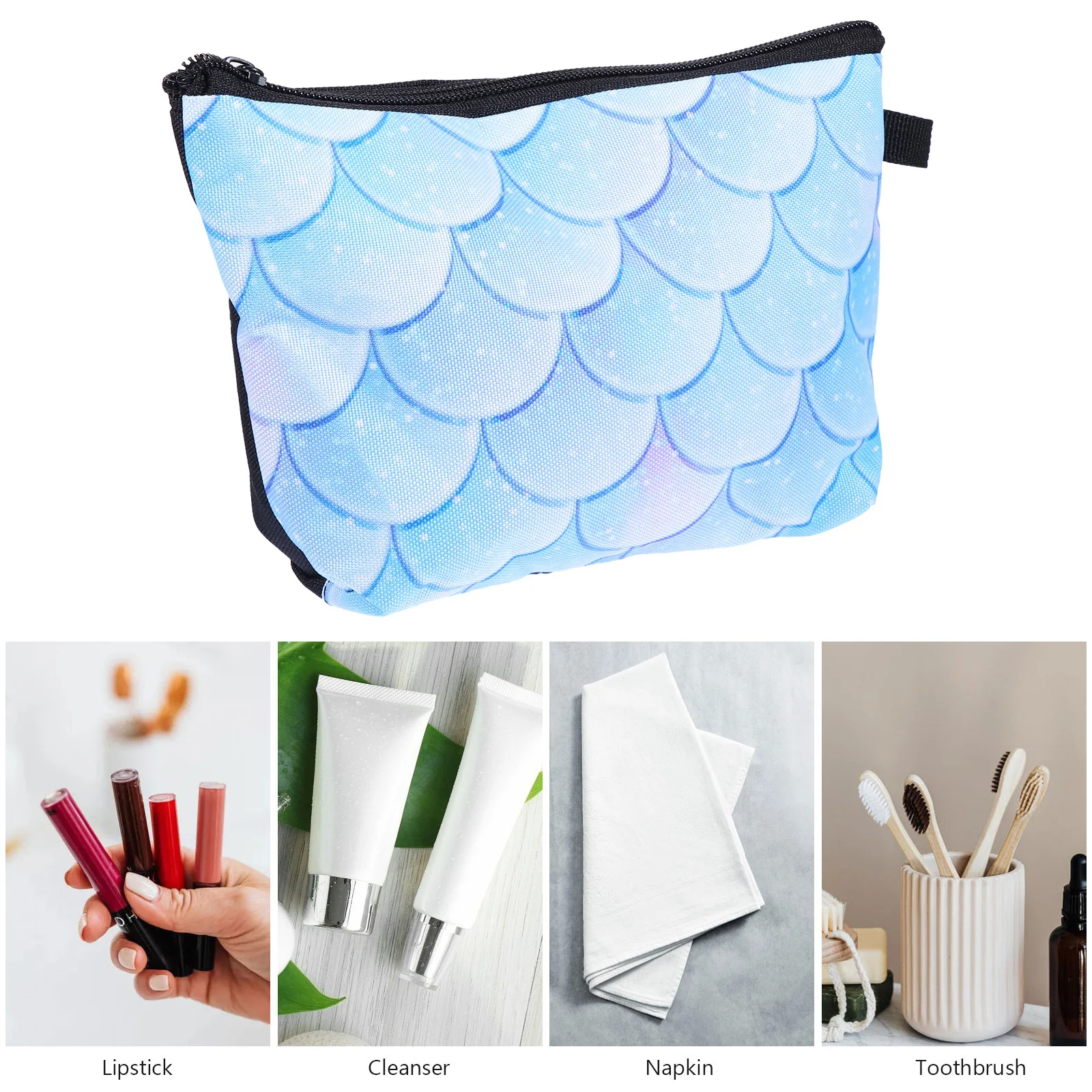 

Makeup Bag Large Capacity Mermaid Scale Pattern Waterproof Polyester Travel Storage Pouch for Women Girls