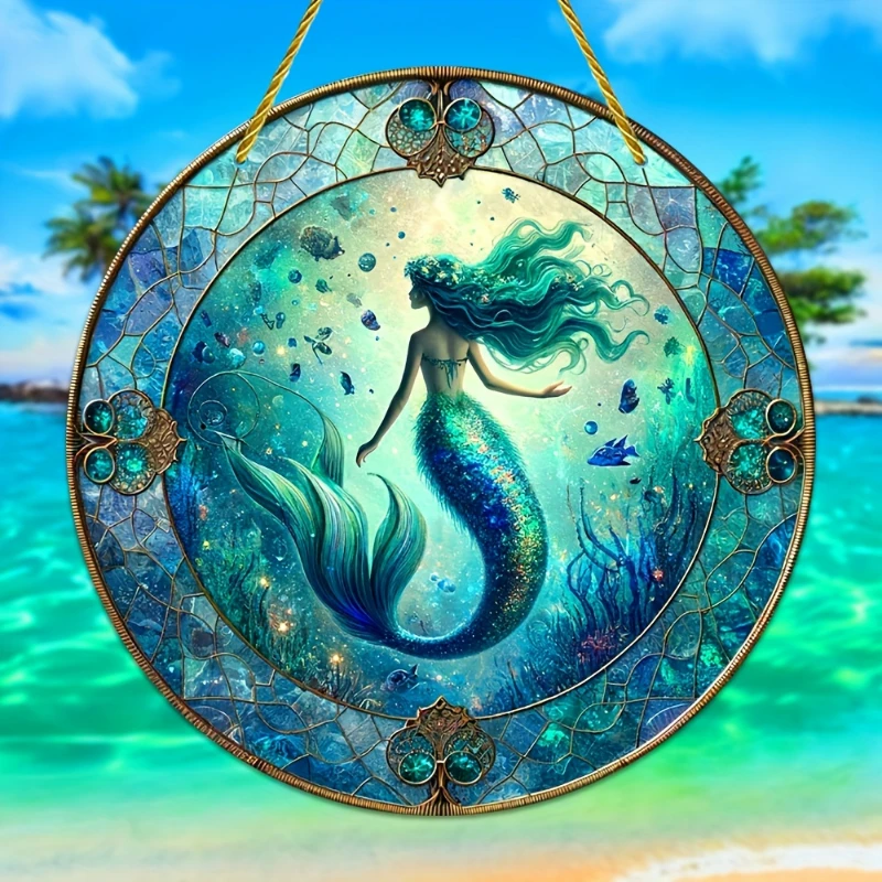 Unique Mermaid Stained Windows Hangings Suncatcher Mermaids Suncatchers Window Ornament Panel Sun Catcher Wall Hanging Decor