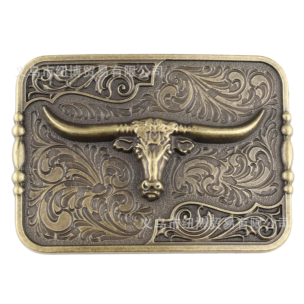 Western Belt Buckle Bronze Cowhead Pattern Retro Palace Elements