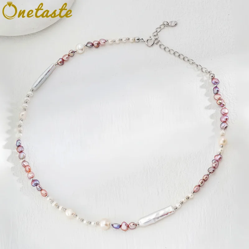 Natural Colored Pearl Strand Necklace For Women S925 Silver Rosary Bead Chain Trendy Dainty Layered Chokers Necklaces Party Gift